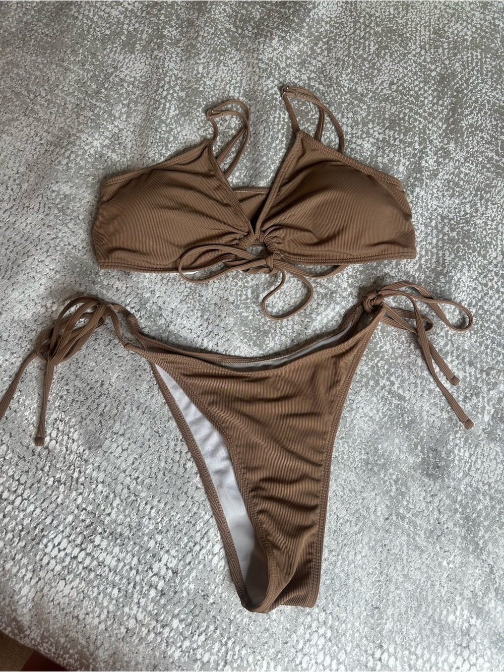 Women’s Brown Tie-Side Ribbed Bikini Set